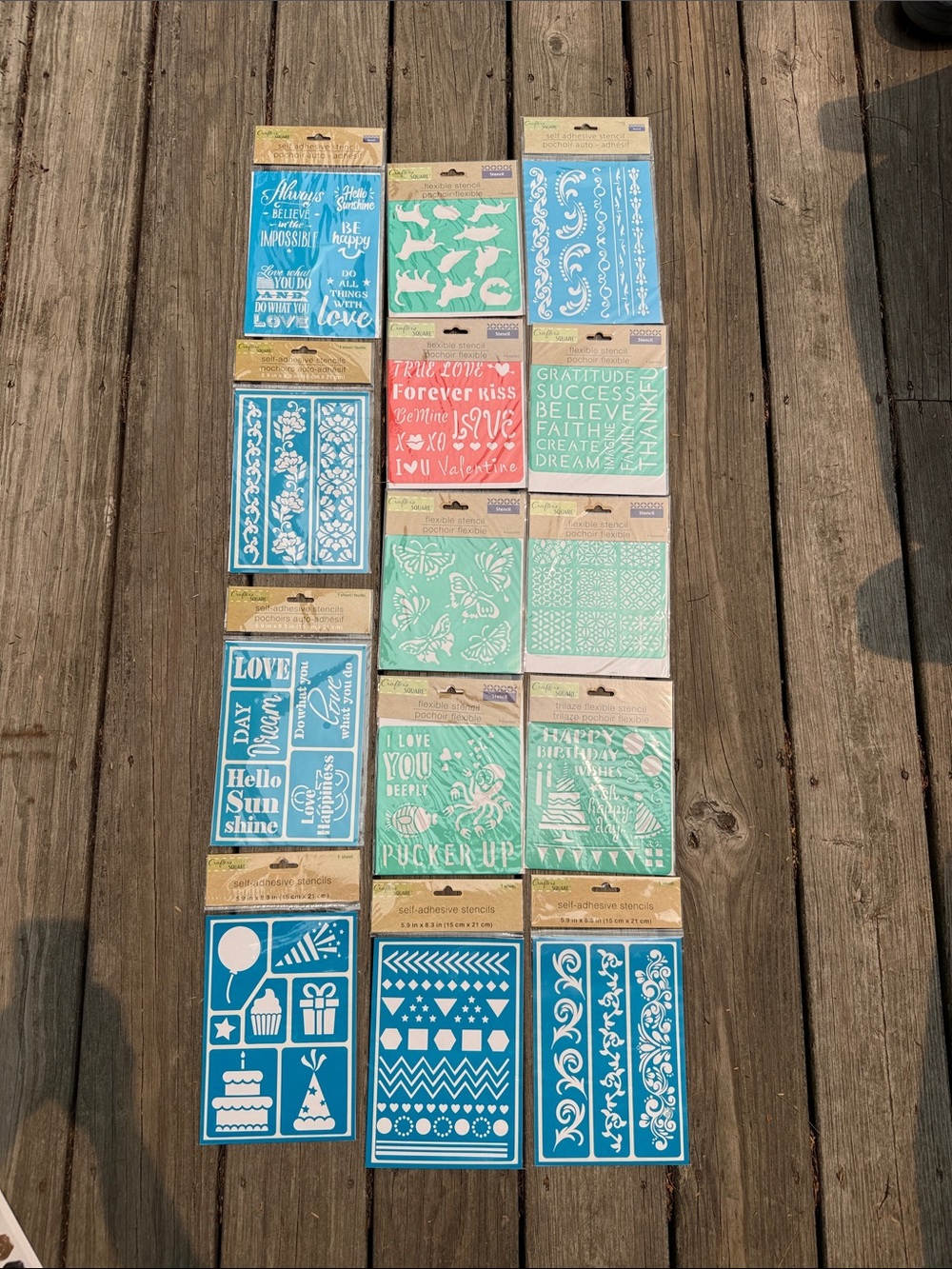 Lot of 14 Crafters Square Self Adhesive and Flexible Stencils NEW